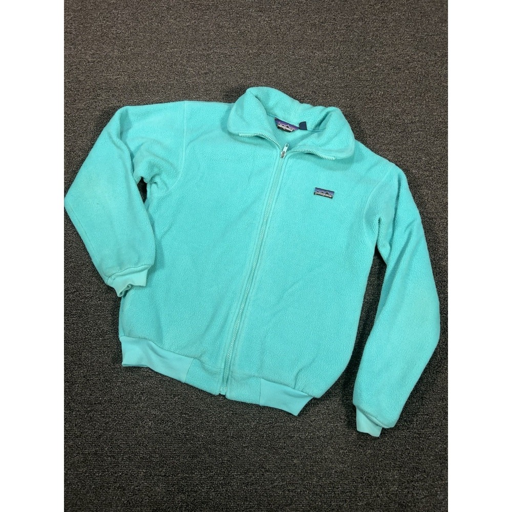 Vintage Patagonia Fleece Jacket Women's 12 Teal Blue Full Zip 80s Made In USA